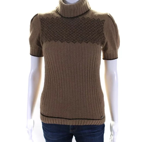Authentic Gucci Womens  Puffy Short Sleeves Turtleneck Sweater Brown Size Small! - Picture 3 of 11